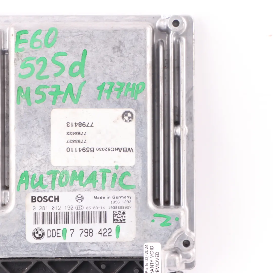M57N 177HP Motorsteuergerät ECU DDE Automatik BMW E60 E61 525d - SKU 7798422 - Teilenummer 7798422