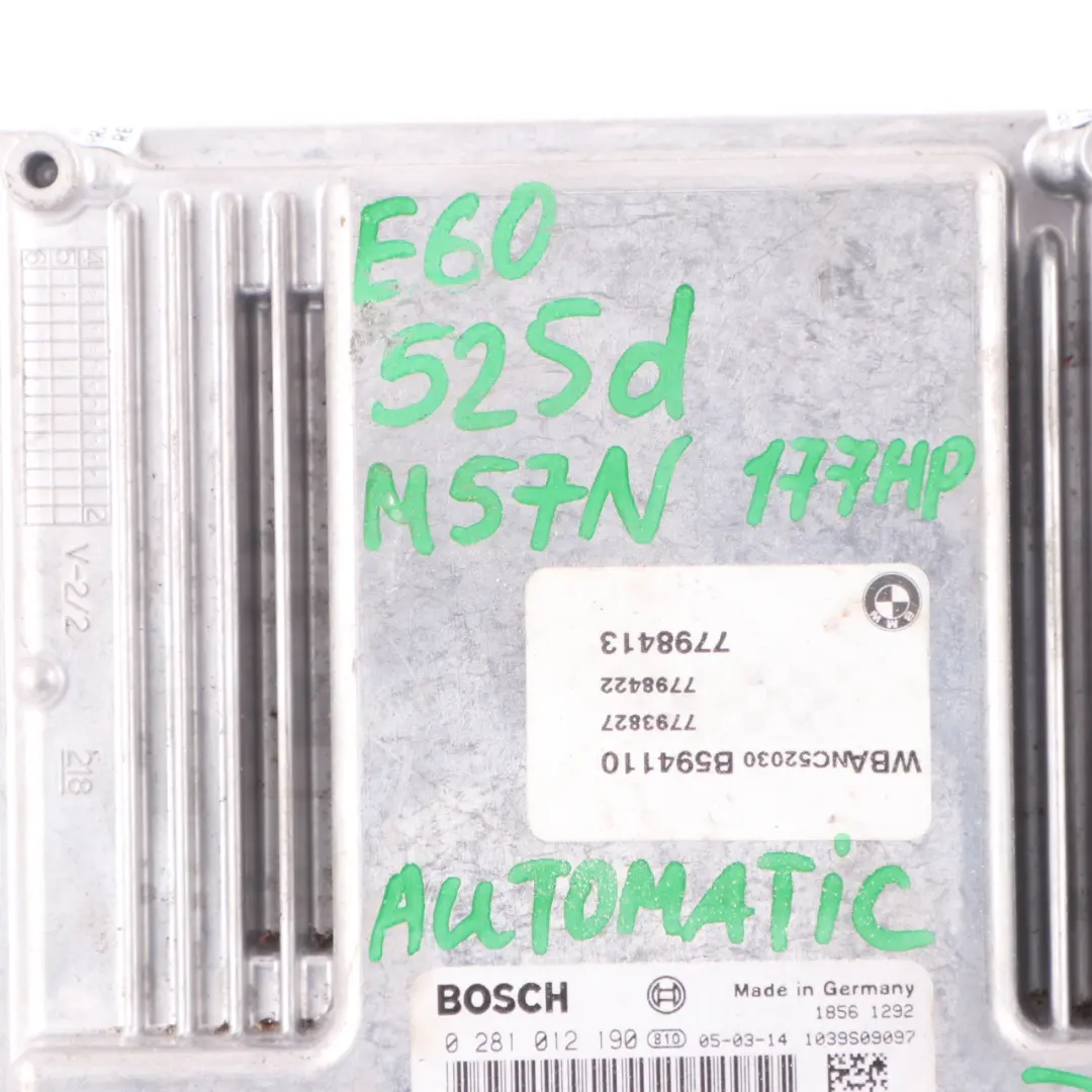 BMW E60 E61 525d M57N 177HP Engine Control Unit ECU DDE Automatic - SKU 7798422 - Part number 7798422
