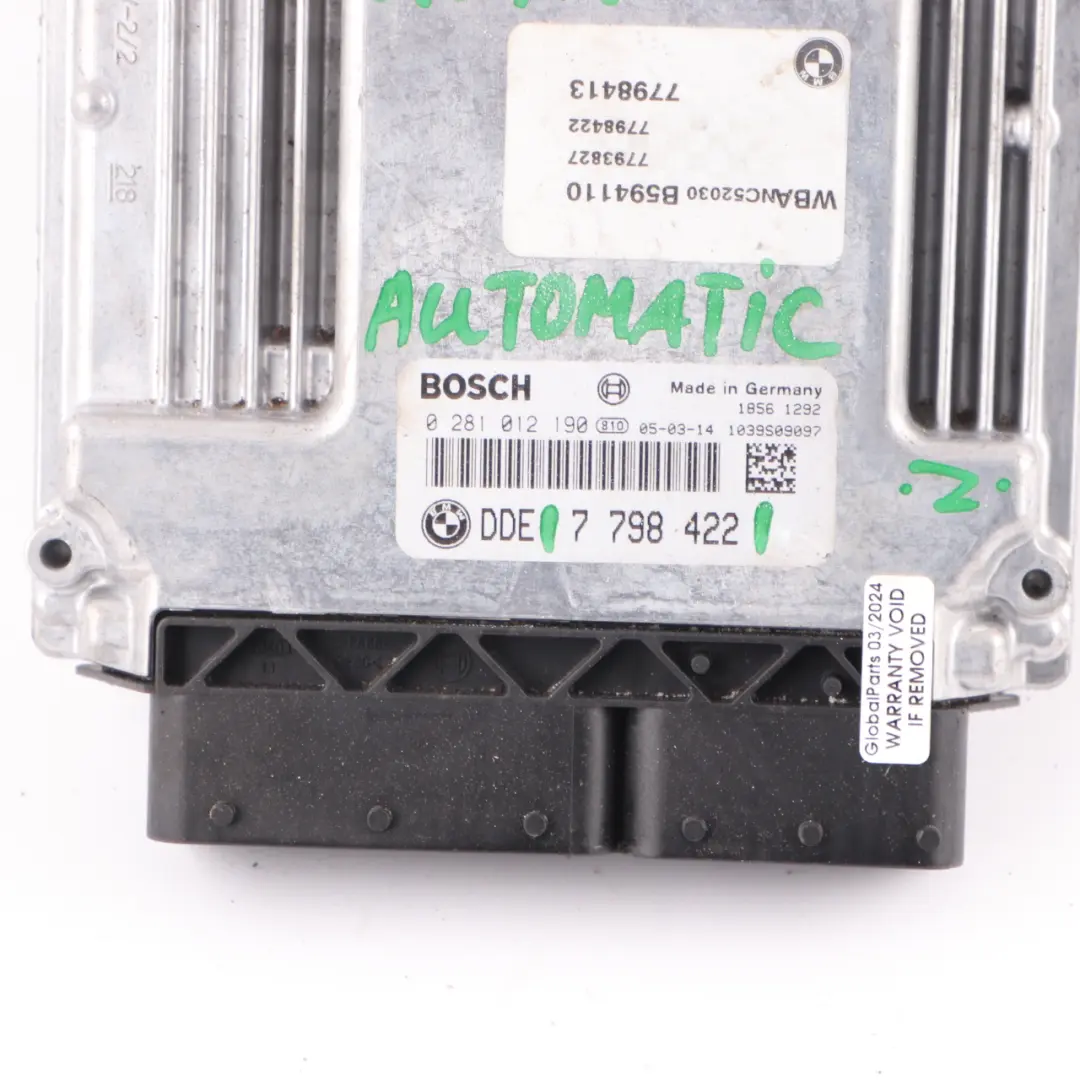 M57N 177HP Unidad Control del Motor ECU DDE Automático para BMW E60 E61 525d con número de pieza 7798422 BMW E60 E61 525d M57N 177HP Unidad Control del Motor ECU DDE Automático - SKU 7798422 - Número de pieza 7798422