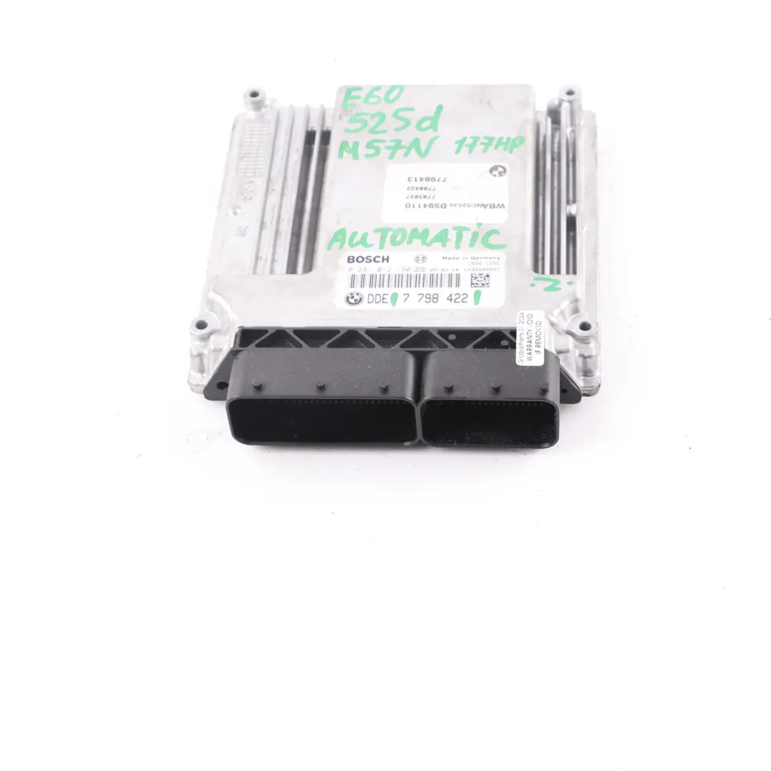 M57N 177HP Engine Control Unit ECU DDE Automatic to BMW E60 E61 525d with Part number 7798422 BMW E60 E61 525d M57N 177HP Engine Control Unit ECU DDE Automatic - SKU 7798422 - Part number 7798422