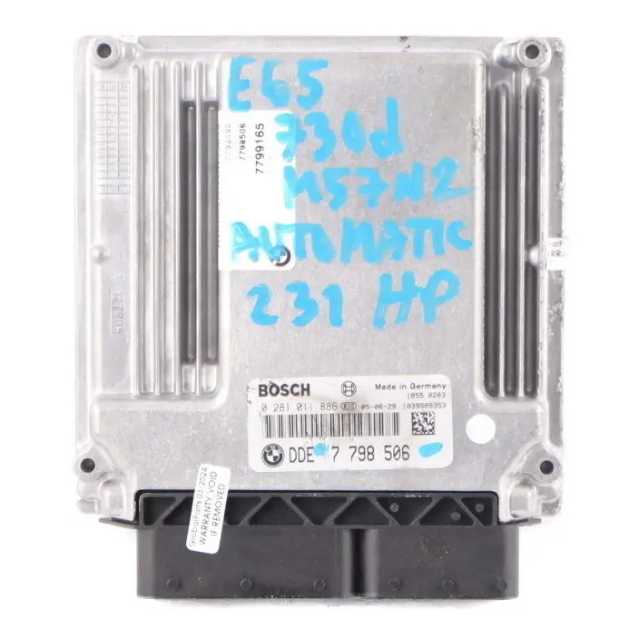 M57N2 231HP ECU Engine Control Unit Module DDE Automatic to BMW E65 730d with Part number 7798506 BMW E65 730d M57N2 231HP ECU Engine Control Unit Module DDE Automatic - SKU 7798506 - Part number 7798506