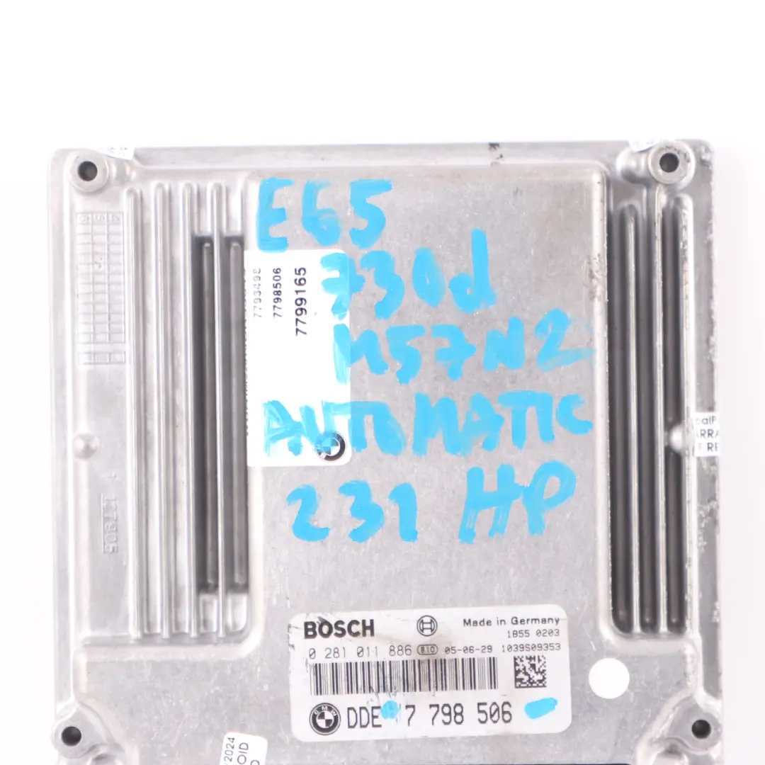 M57N2 231HP ECU Engine Control Unit Module DDE Automatic to BMW E65 730d with Part number 7798506 BMW E65 730d M57N2 231HP ECU Engine Control Unit Module DDE Automatic - SKU 7798506 - Part number 7798506