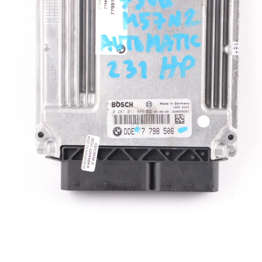 M57N2 231HP ECU Engine Control Unit Module DDE Automatic to BMW E65 730d with Part number 7798506 BMW E65 730d M57N2 231HP ECU Engine Control Unit Module DDE Automatic - SKU 7798506 - Part number 7798506