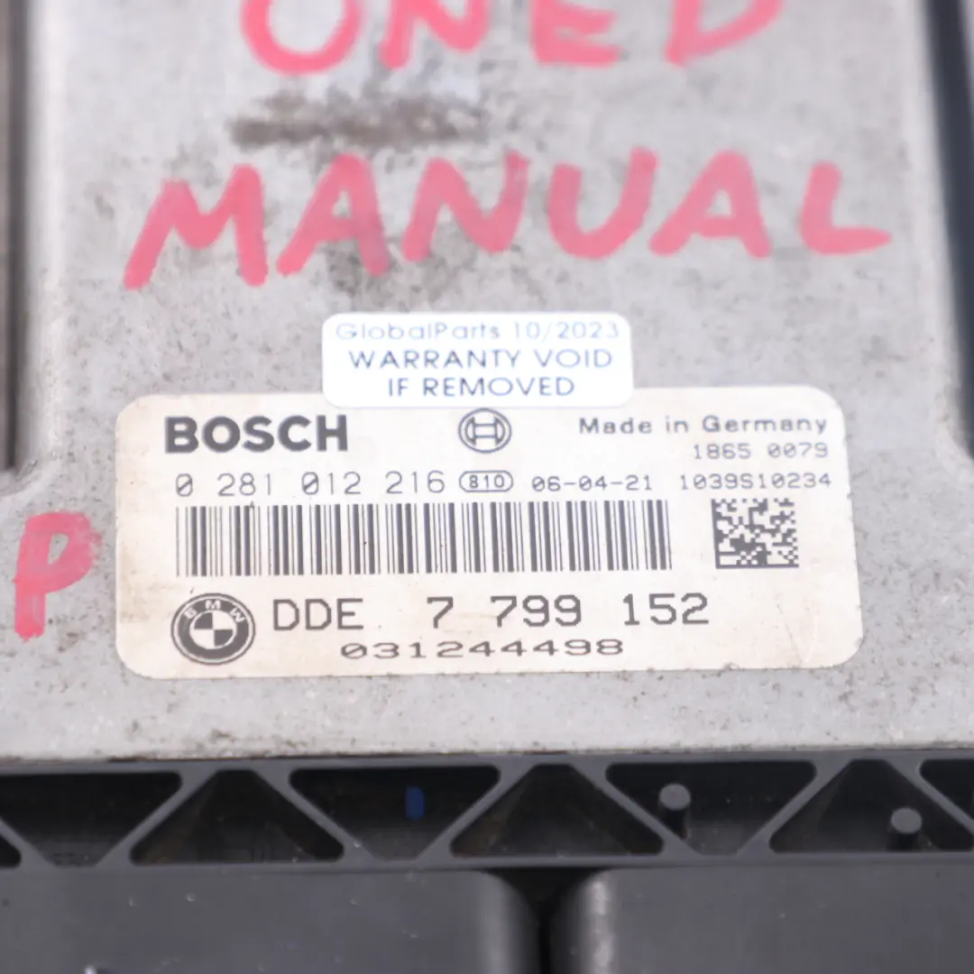 Mini One D R50 Diesel W17 88HP Engine Control Unit ECU DDE Manual - SKU 7799152 - Part number 7799152