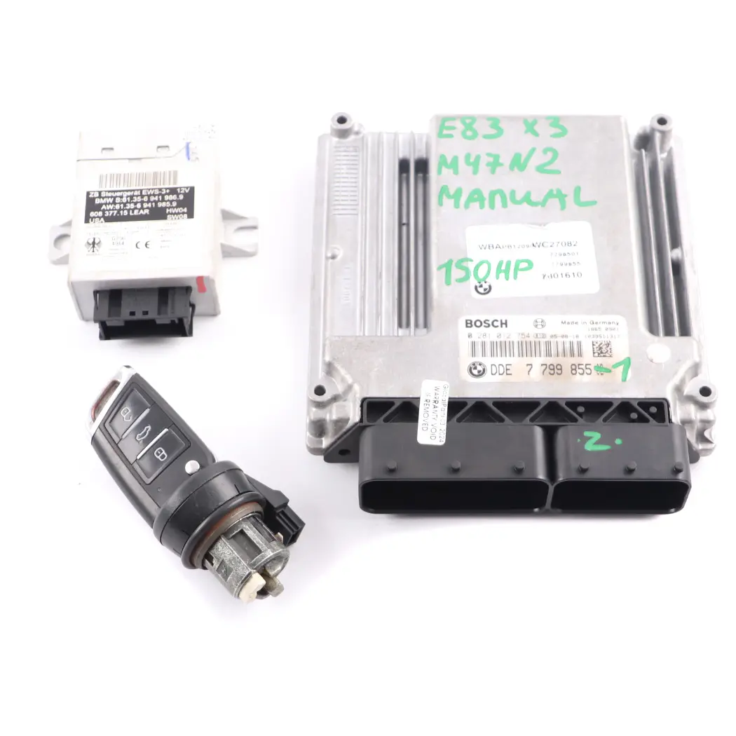 M47N2 2.0d 150HP ECU Kit DDE + EWS3 + Key Manual to BMW X3 Series E83 with Part number 7799855 BMW X3 Series E83 M47N2 2.0d 150HP ECU Kit DDE + EWS3 + Key Manual - SKU 7799855-1 - Part number 7799855