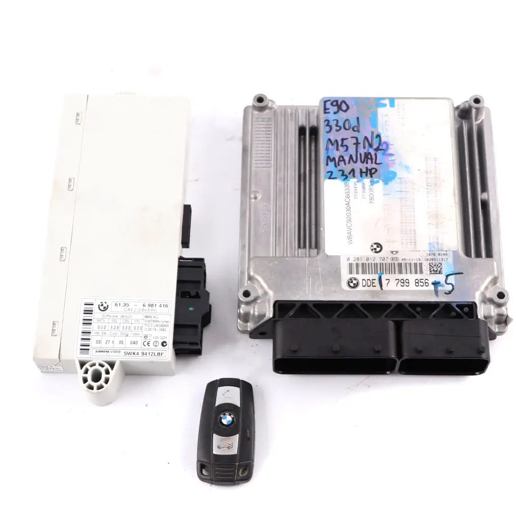 BMW E60 E61 E90 330d 530d M57N2 231HP Motor ECU Kit DDE 7799856 CAS2 Kľúč Manuál