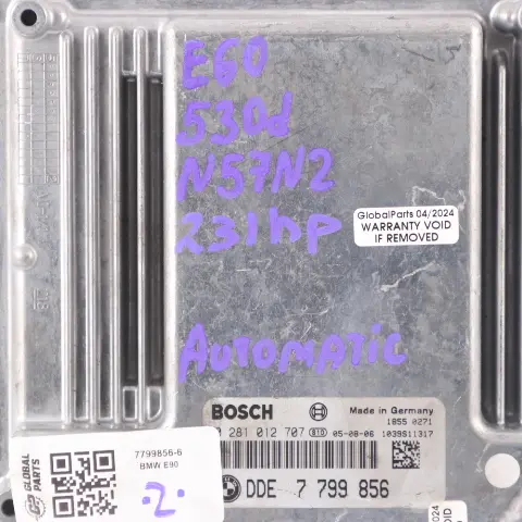 BMW E60 E61 E90 330d 530d M57N2 231HP Engine ECU KIT DDE CAS2 + Key - SKU 7799856-6 - Part number 7799856