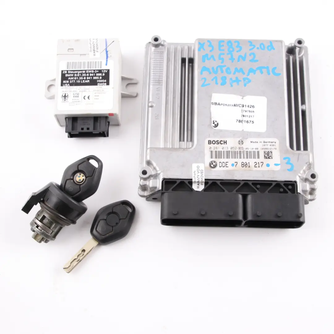 M57N2 218HP ECU Control Unit Kit DME EWS3 Keys Automatic to BMW X3 E83 3.0d with Part number 7801217 BMW X3 E83 3.0d M57N2 218HP ECU Control Unit Kit DME EWS3 Keys Automatic - SKU 7801217-3 - Part number 7801217