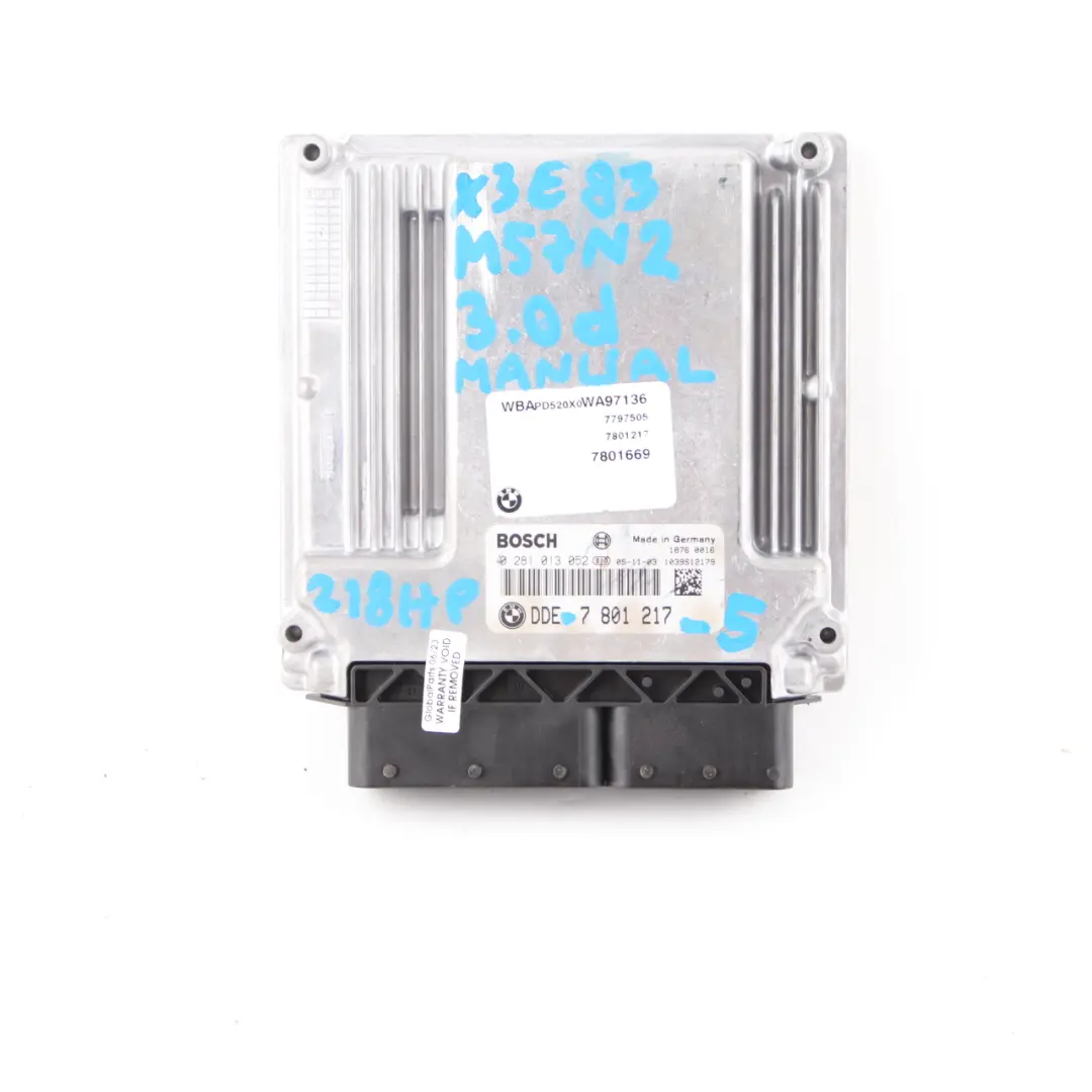 M57N2 218HP ECU Control Unit DME Manual to BMW X3 E83 3.0d with Part number 7801217 BMW X3 E83 3.0d M57N2 218HP ECU Control Unit DME Manual - SKU 7801217-5 - Part number 7801217