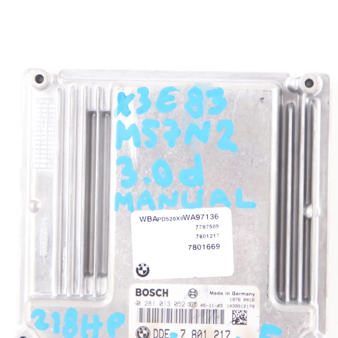 M57N2 218HP ECU Control Unit DME Manual to BMW X3 E83 3.0d with Part number 7801217 BMW X3 E83 3.0d M57N2 218HP ECU Control Unit DME Manual - SKU 7801217-5 - Part number 7801217
