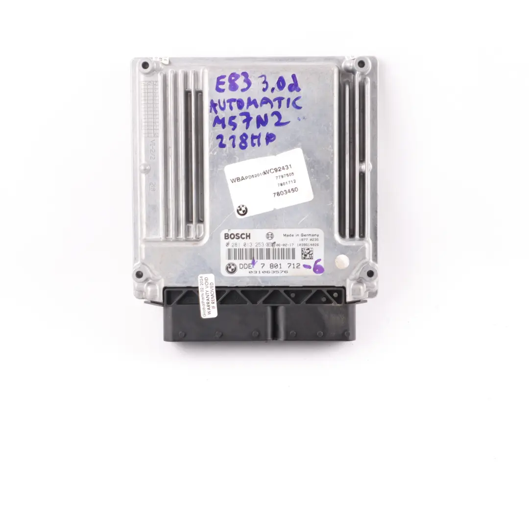 M57N2 Engine Control Unit Module DDE Automatic to BMW E83 3.0d with Part number 7801712 BMW E83 3.0d M57N2 Engine Control Unit Module DDE Automatic - SKU 7801712-6 - Part number 7801712