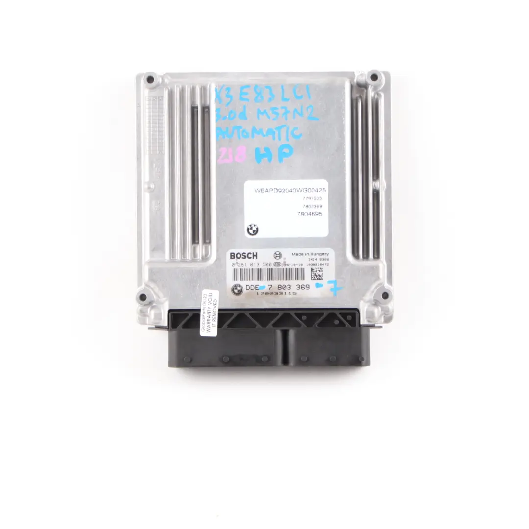 M57N2 218HP ECU Engine Unit DDE CAS3 + Key Automatic to BMW E83 LCI 3.0d with Part number 7803369 BMW E83 LCI 3.0d M57N2 218HP ECU Engine Unit DDE CAS3 + Key Automatic - SKU 7803369-7 - Part number 7803369