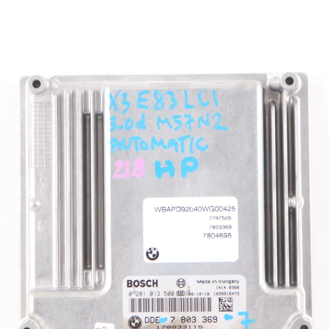 M57N2 218HP ECU Engine Unit DDE CAS3 + Key Automatic to BMW E83 LCI 3.0d with Part number 7803369 BMW E83 LCI 3.0d M57N2 218HP ECU Engine Unit DDE CAS3 + Key Automatic - SKU 7803369-7 - Part number 7803369