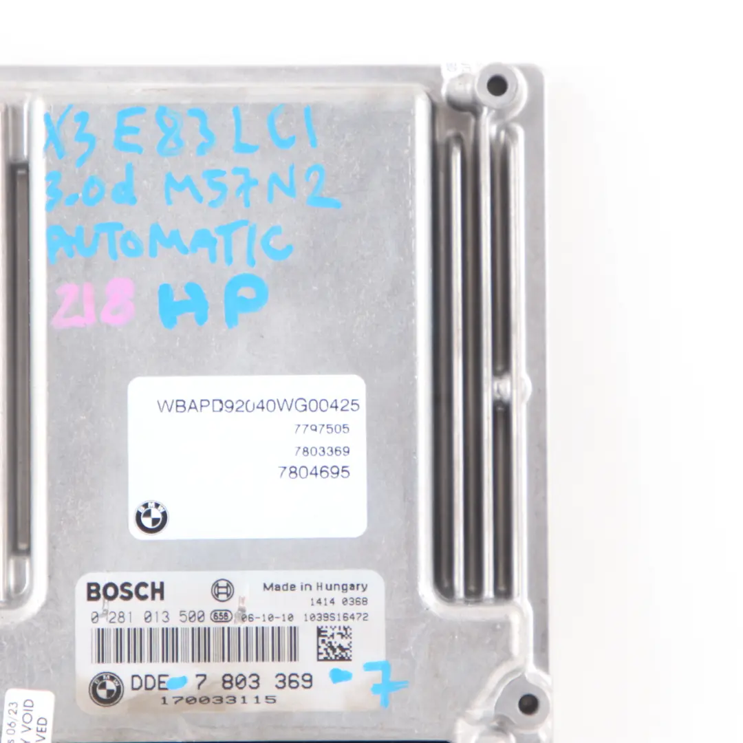 M57N2 218HP ECU Engine Unit DDE CAS3 + Key Automatic to BMW E83 LCI 3.0d with Part number 7803369 BMW E83 LCI 3.0d M57N2 218HP ECU Engine Unit DDE CAS3 + Key Automatic - SKU 7803369-7 - Part number 7803369