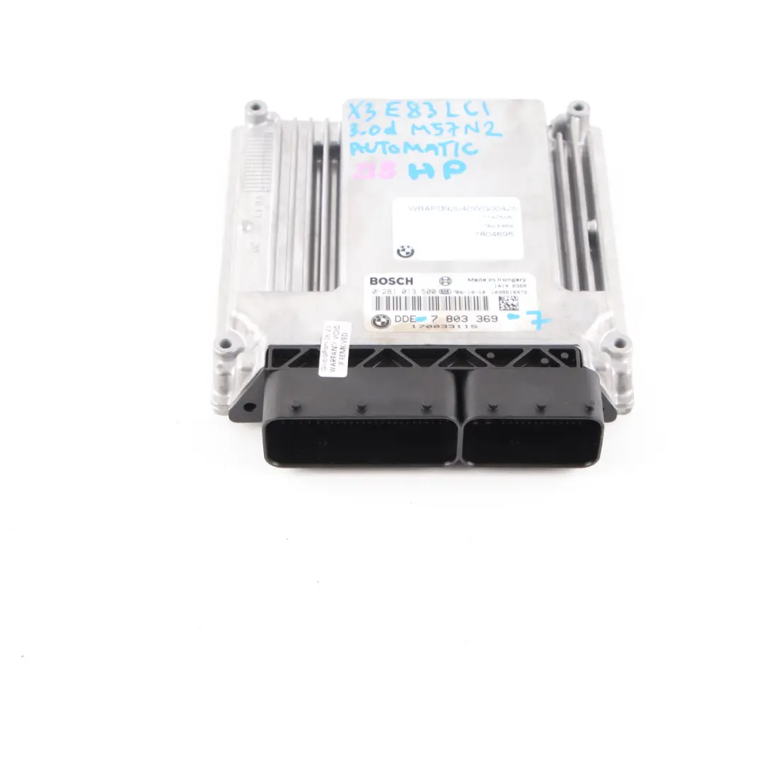M57N2 218HP ECU Engine Unit DDE CAS3 + Key Automatic to BMW E83 LCI 3.0d with Part number 7803369 BMW E83 LCI 3.0d M57N2 218HP ECU Engine Unit DDE CAS3 + Key Automatic - SKU 7803369-7 - Part number 7803369