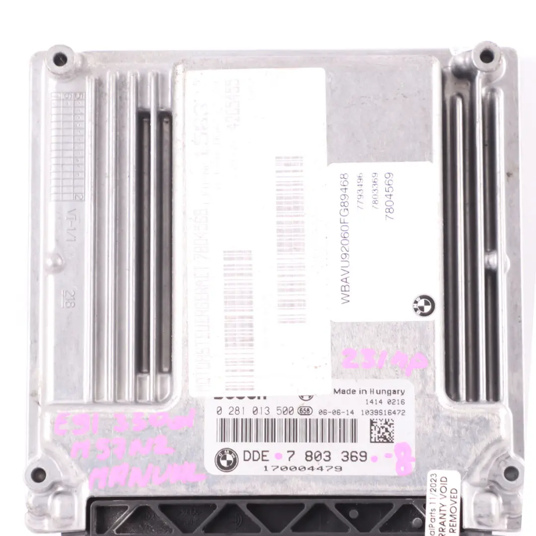 BMW E60 E90 330d 530d M57N2 231HP ECU Engine Control Unit DDE Manual - SKU 7803369-8 - Part number 7803369