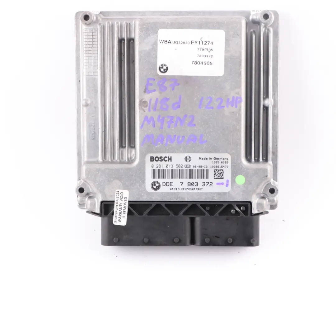 M47N2 122HP Engine ECU KIT DDE CAS3 Key to BMW E87 E90 E91 118d 318d with Part number 7803372 BMW E87 E90 E91 118d 318d M47N2 122HP Engine ECU KIT DDE CAS3 Key - SKU 7803372-1 - Part number 7803372