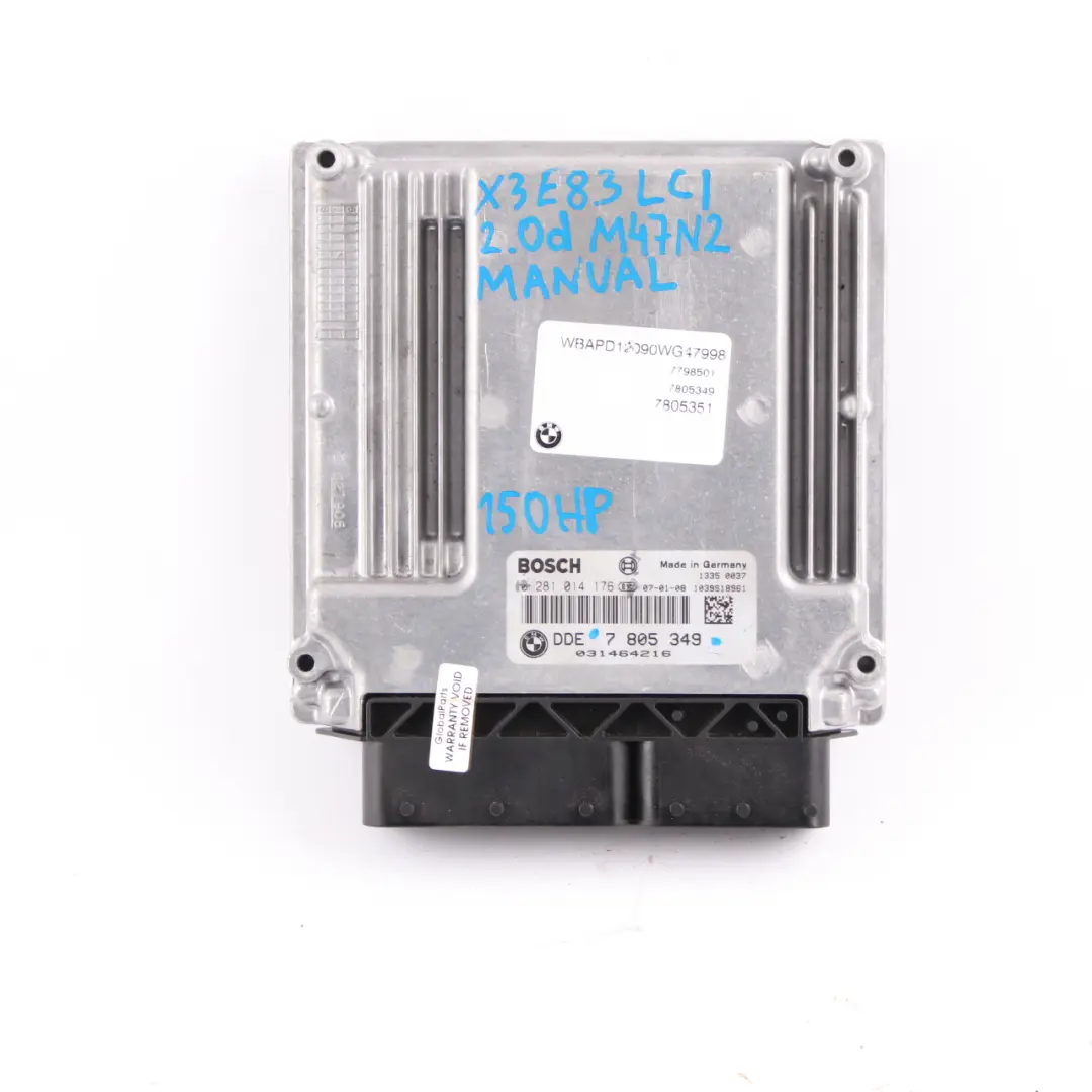 M47N2 2.0d 150HP Kit ECU DDE Transmisión Manual para BMW X3 E83 LCI con número de pieza 7805349 BMW X3 E83 LCI M47N2 2.0d 150HP Kit ECU DDE Transmisión Manual - SKU 7805349 - Número de pieza 7805349