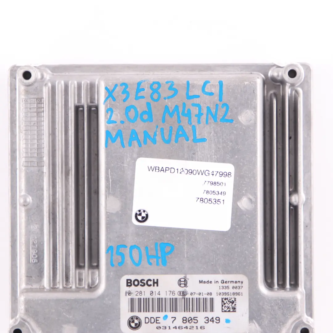 BMW X3 E83 LCI M47N2 2.0d 150HP Kit ECU DDE Transmisión Manual - SKU 7805349 - Número de pieza 7805349