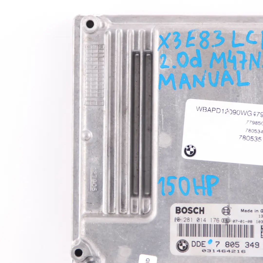 BMW X3 E83 LCI M47N2 2.0d 150HP Kit ECU DDE Transmisión Manual - SKU 7805349 - Número de pieza 7805349