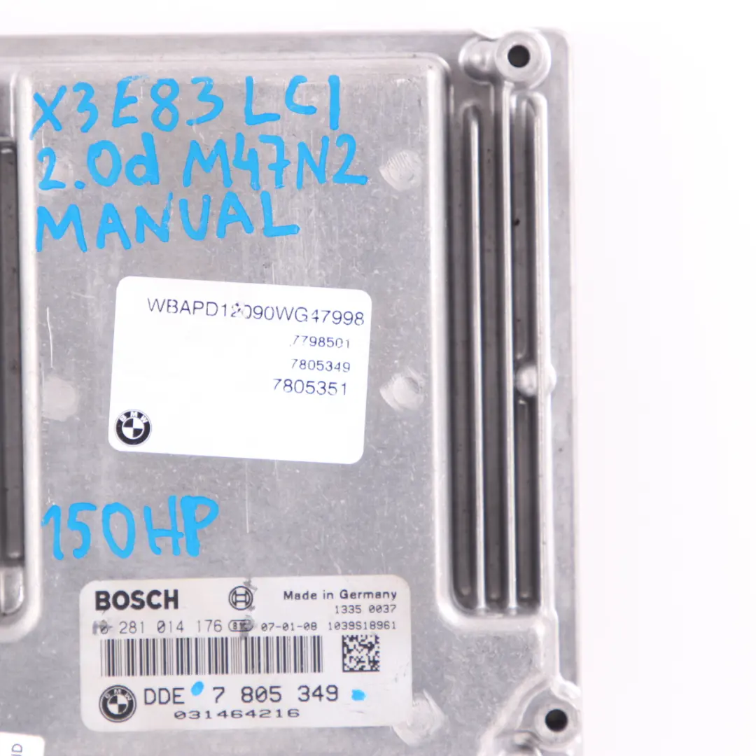 M47N2 2.0d 150HP Kit ECU DDE Transmisión Manual para BMW X3 E83 LCI con número de pieza 7805349 BMW X3 E83 LCI M47N2 2.0d 150HP Kit ECU DDE Transmisión Manual - SKU 7805349 - Número de pieza 7805349