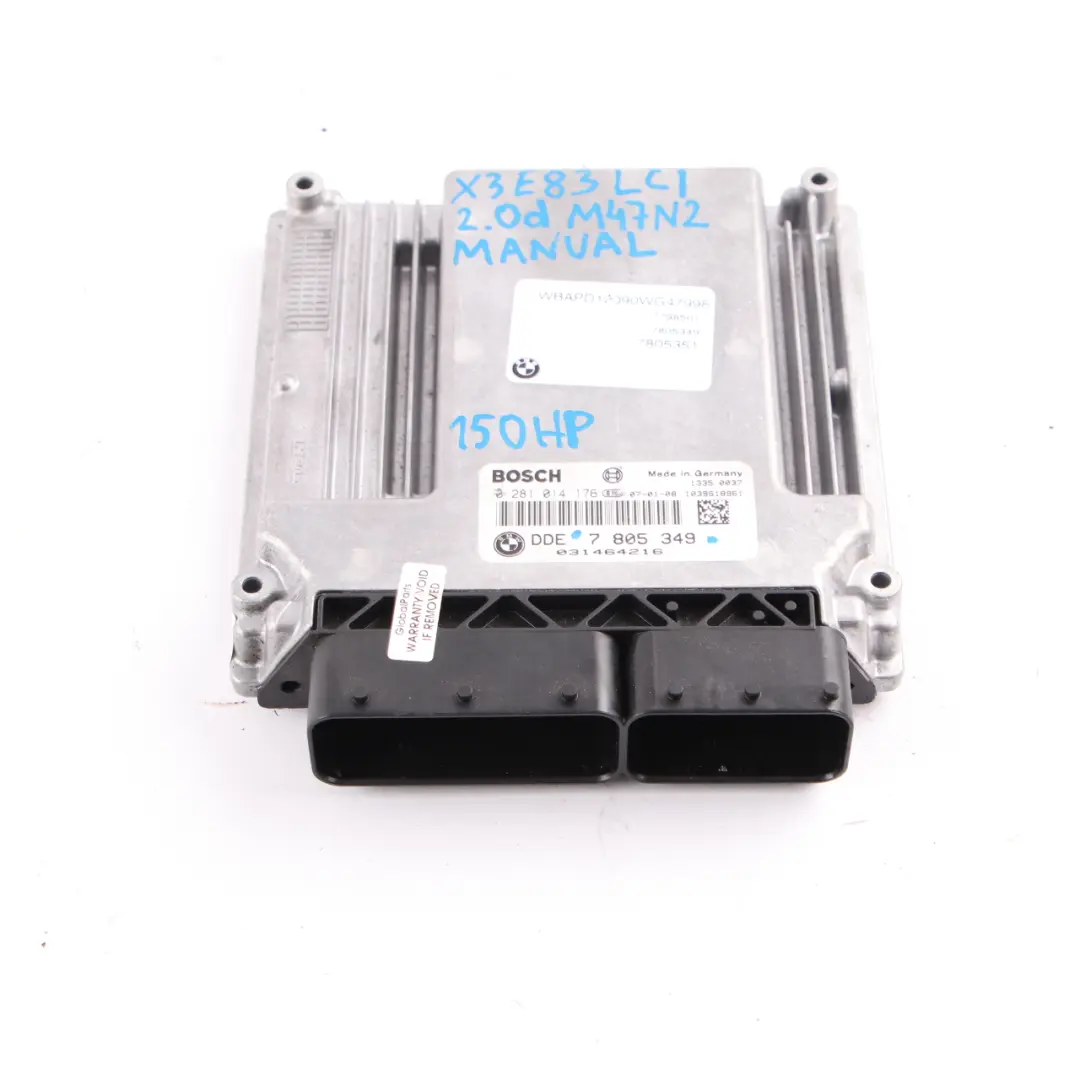 BMW X3 E83 LCI M47N2 2.0d 150HP Kit ECU DDE Transmisión Manual - SKU 7805349 - Número de pieza 7805349