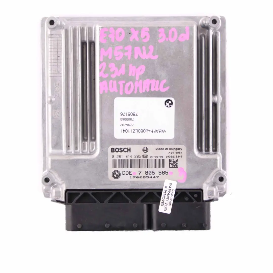 M57N2 235HP ECU Kit DDE + CAS3 + Key Automatic to BMW X5 E70 Diesel 3.0d with Part number 7805585 BMW X5 E70 Diesel 3.0d M57N2 235HP ECU Kit DDE + CAS3 + Key Automatic - SKU 7805585-3 - Part number 7805585