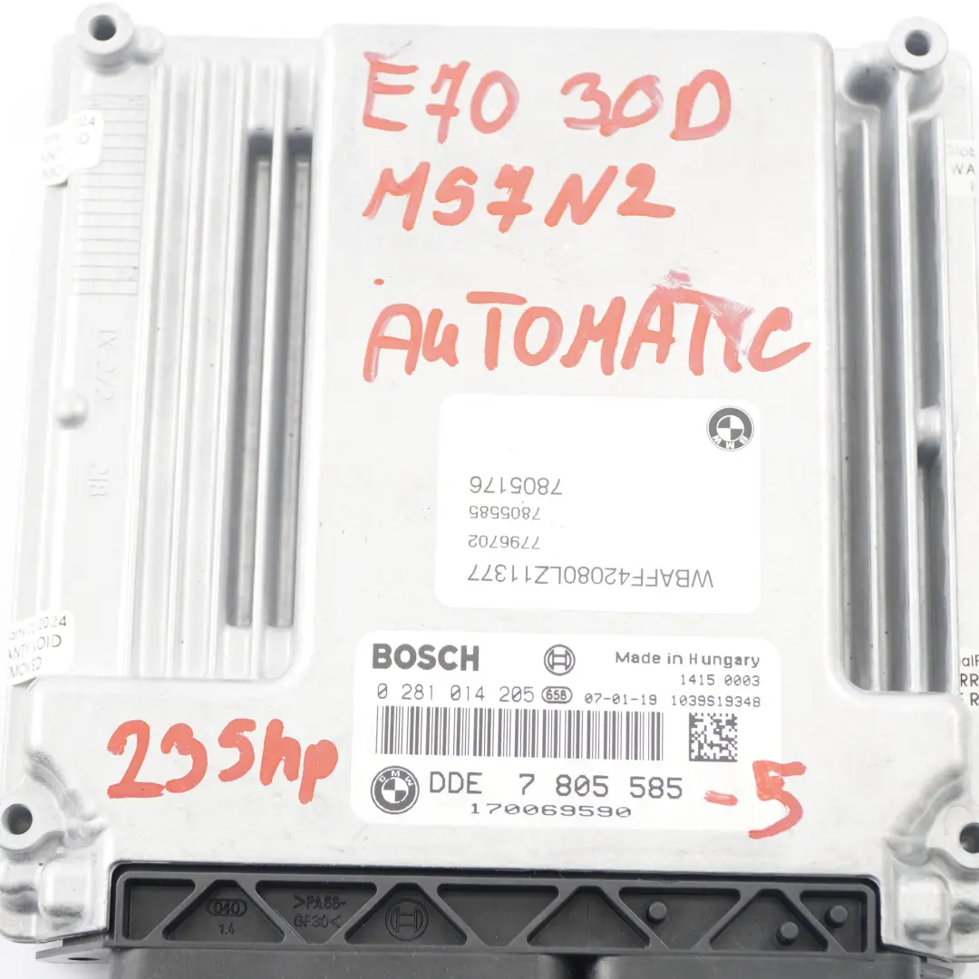 M57N2 235PS Motor ECU Kit DDE CAS3 Schlüssel Automatik für BMW X5 E70 3.0d mit Teilenummer 7805585 BMW X5 E70 3.0d M57N2 235PS Motor ECU Kit DDE CAS3 Schlüssel Automatik - SKU 7805585-5 - Teilenummer 7805585