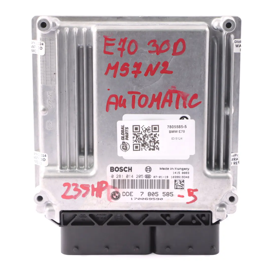 M57N2 235HP Unità controllo motore ECU DDE Automatico per BMW X5 E70 3.0d con numero di parte 7805585 BMW X5 E70 3.0d M57N2 235HP Unità controllo motore ECU DDE Automatico - SKU 7805585 - Numero di parte 7805585