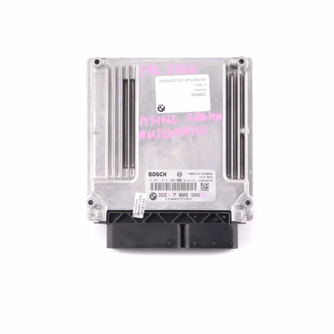 M57N2 Engine Control Unit Module ECU DDE Automatic to BMW E60 E90 335d 535d with Part number 7805586 BMW E60 E90 335d 535d M57N2 Engine Control Unit Module ECU DDE Automatic - SKU 7805586 - Part number 7805586