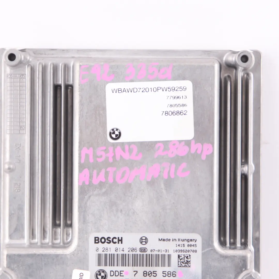 M57N2 Engine Control Unit Module ECU DDE Automatic to BMW E60 E90 335d 535d with Part number 7805586 BMW E60 E90 335d 535d M57N2 Engine Control Unit Module ECU DDE Automatic - SKU 7805586 - Part number 7805586