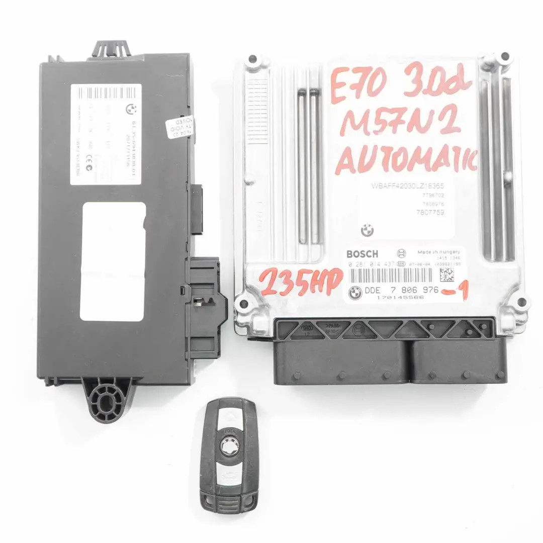 M57N2 235HP Engine Control Unit ECU KIT DDE Automatic to BMW X5 E70 3.0d with Part number 7806976 BMW X5 E70 3.0d M57N2 235HP Engine Control Unit ECU KIT DDE Automatic - SKU 7806976-1 - Part number 7806976