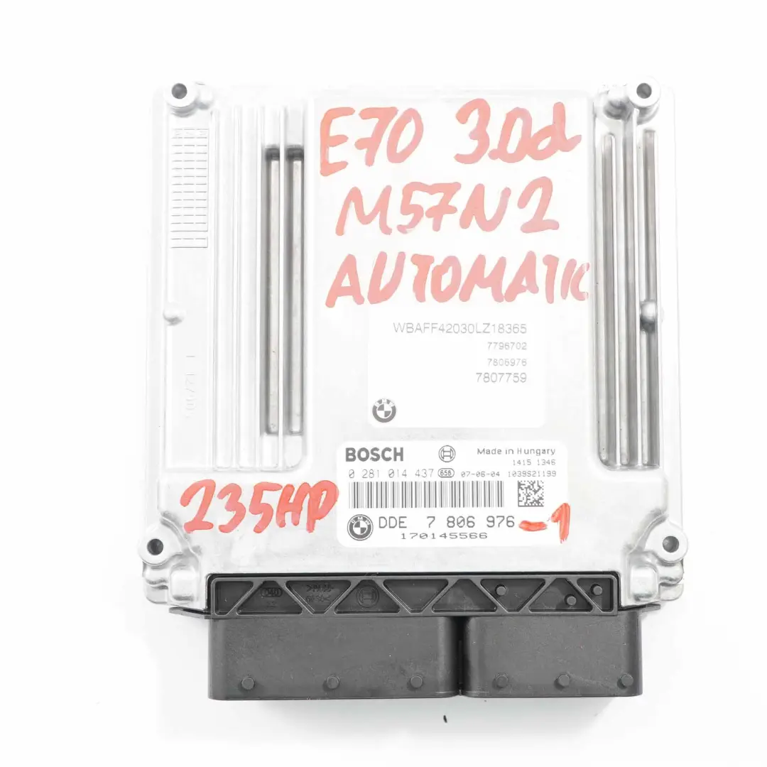 BMW X5 E70 3.0D M57N2 235HP Contrôle Moteur ECU KIT DDE Automatique - SKU 7806976-1 - Numéro de pièce 7806976