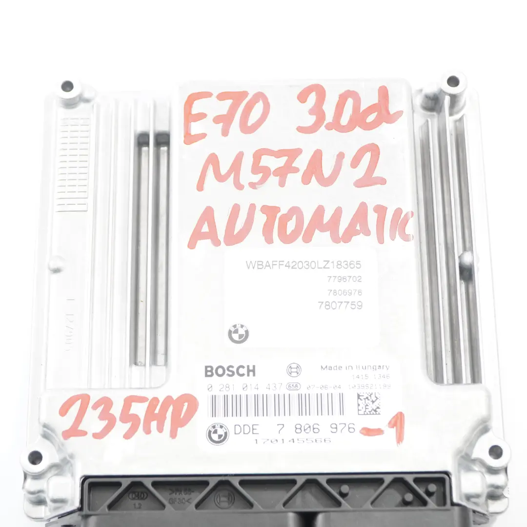 M57N2 235PS Motor Steuer Gerät ECU KIT DDE Automatik für BMW X5 E70 3.0D mit Teilenummer 7806976 BMW X5 E70 3.0D M57N2 235PS Motor Steuer Gerät ECU KIT DDE Automatik - SKU 7806976-1 - Teilenummer 7806976