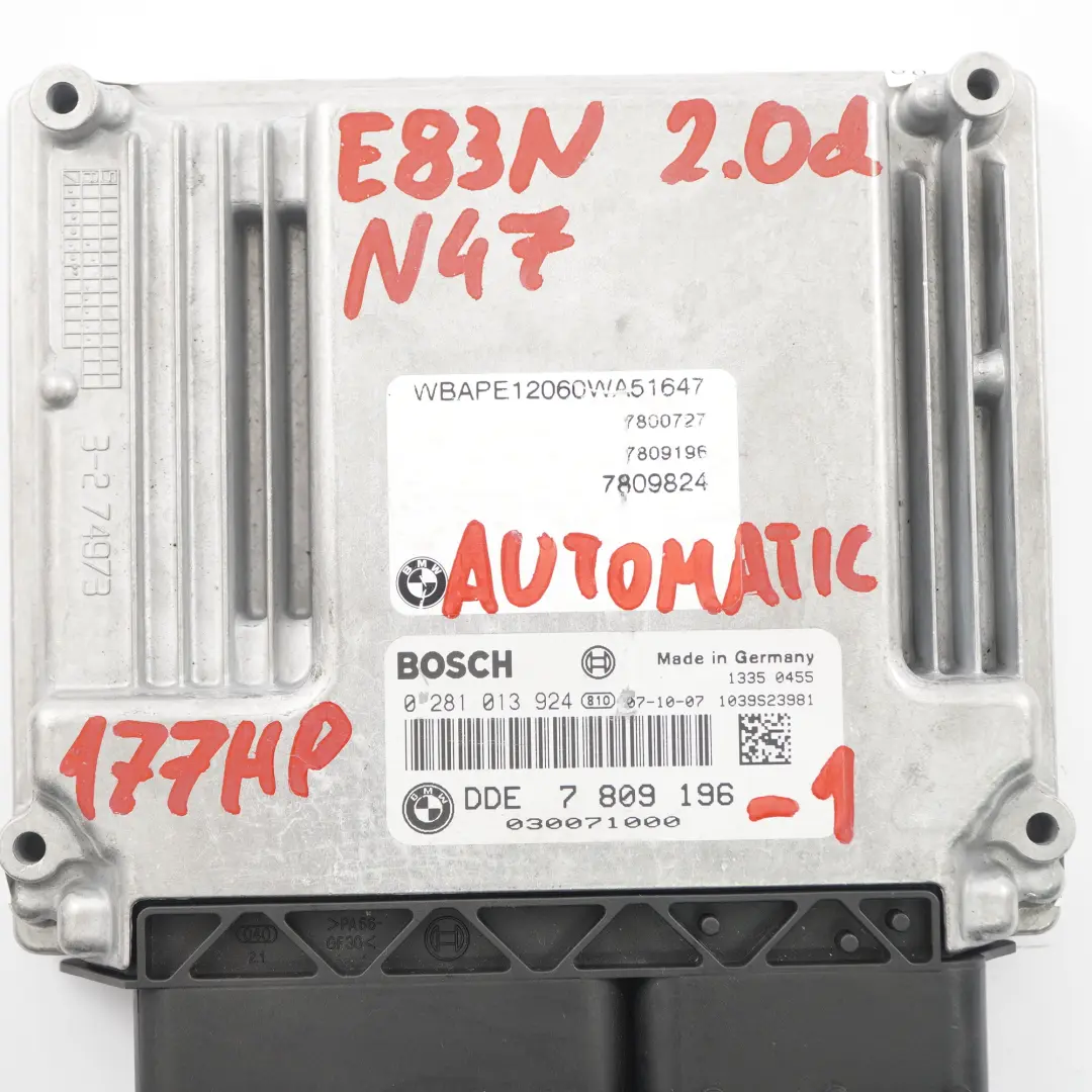 BMW X3 E83 LCI 2.0d N47 Engine ECU Module Kit DDE + EWS + Keys Automatic - SKU 7809196-1 - Part number 7809196