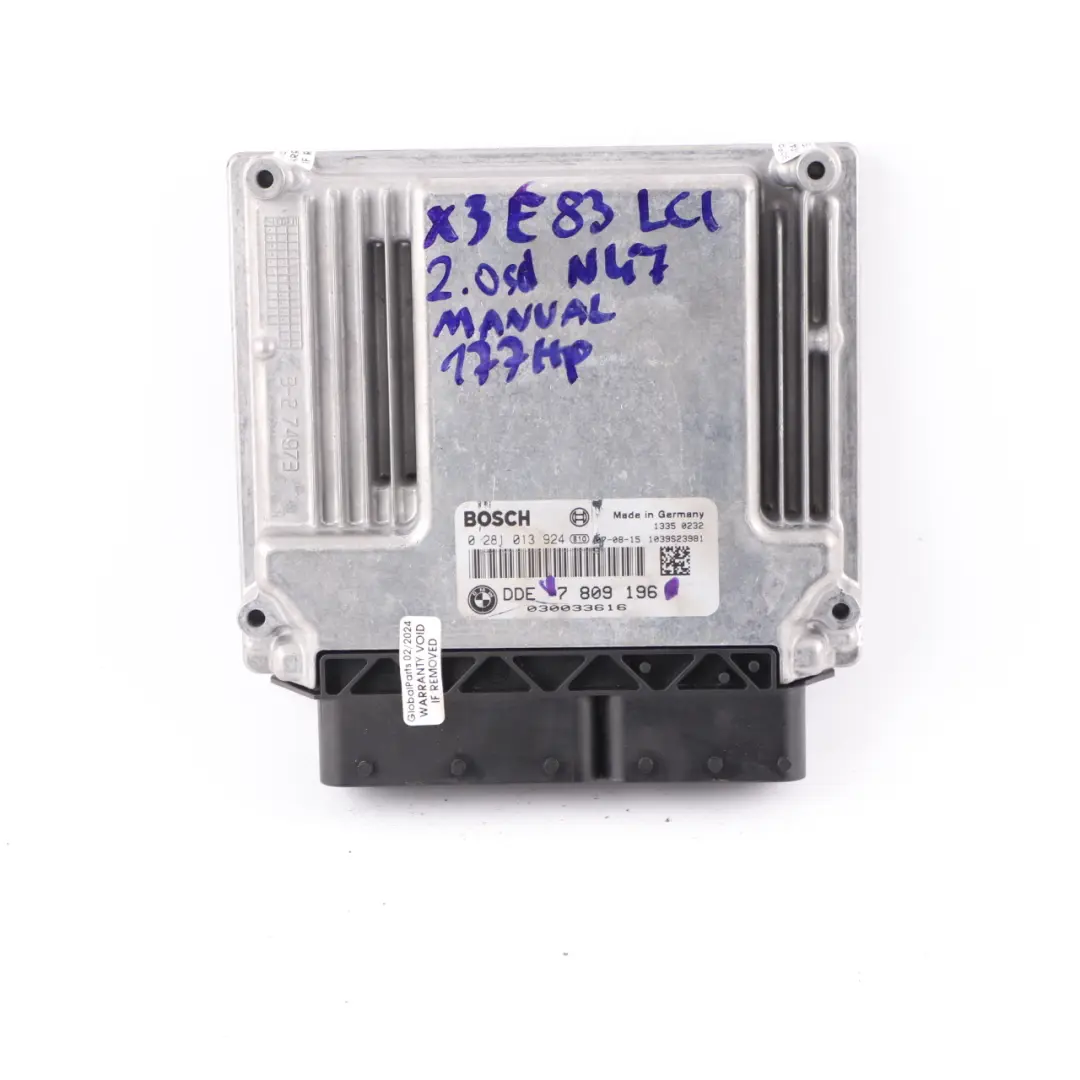 N47 177HP Engine ECU Control Unit Module DDE Manual to BMW X3 E83 LCI 2.0d with Part number 7809196 BMW X3 E83 LCI 2.0d N47 177HP Engine ECU Control Unit Module DDE Manual - SKU 7809196 - Part number 7809196
