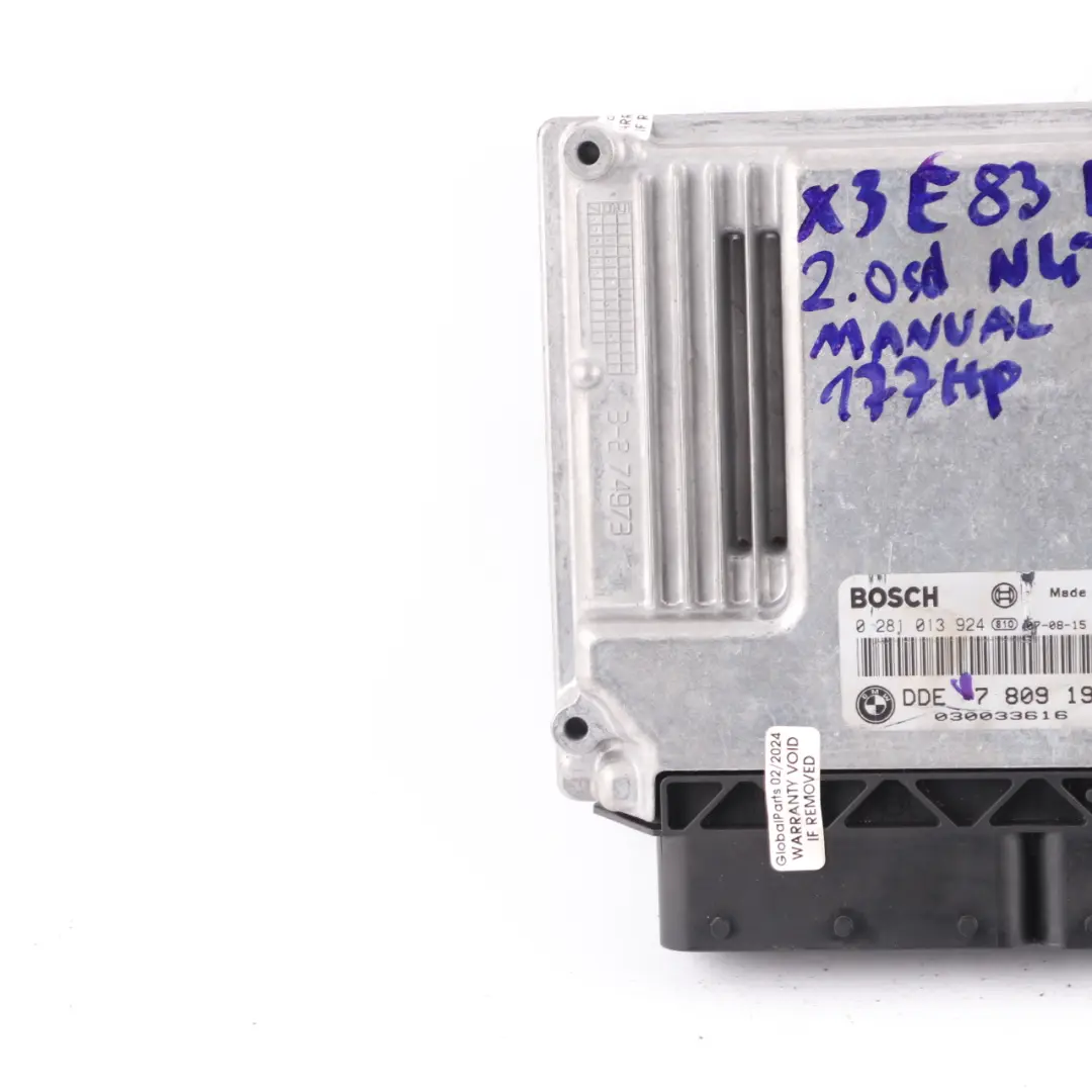 N47 177HP Moduł Sterujący Silnikiem ECU DDE do BMW X3 E83 LCI 2.0D o numerze 7809196 BMW X3 E83 LCI 2.0D N47 177HP Moduł Sterujący Silnikiem ECU DDE - SKU 7809196 - Numer Części 7809196