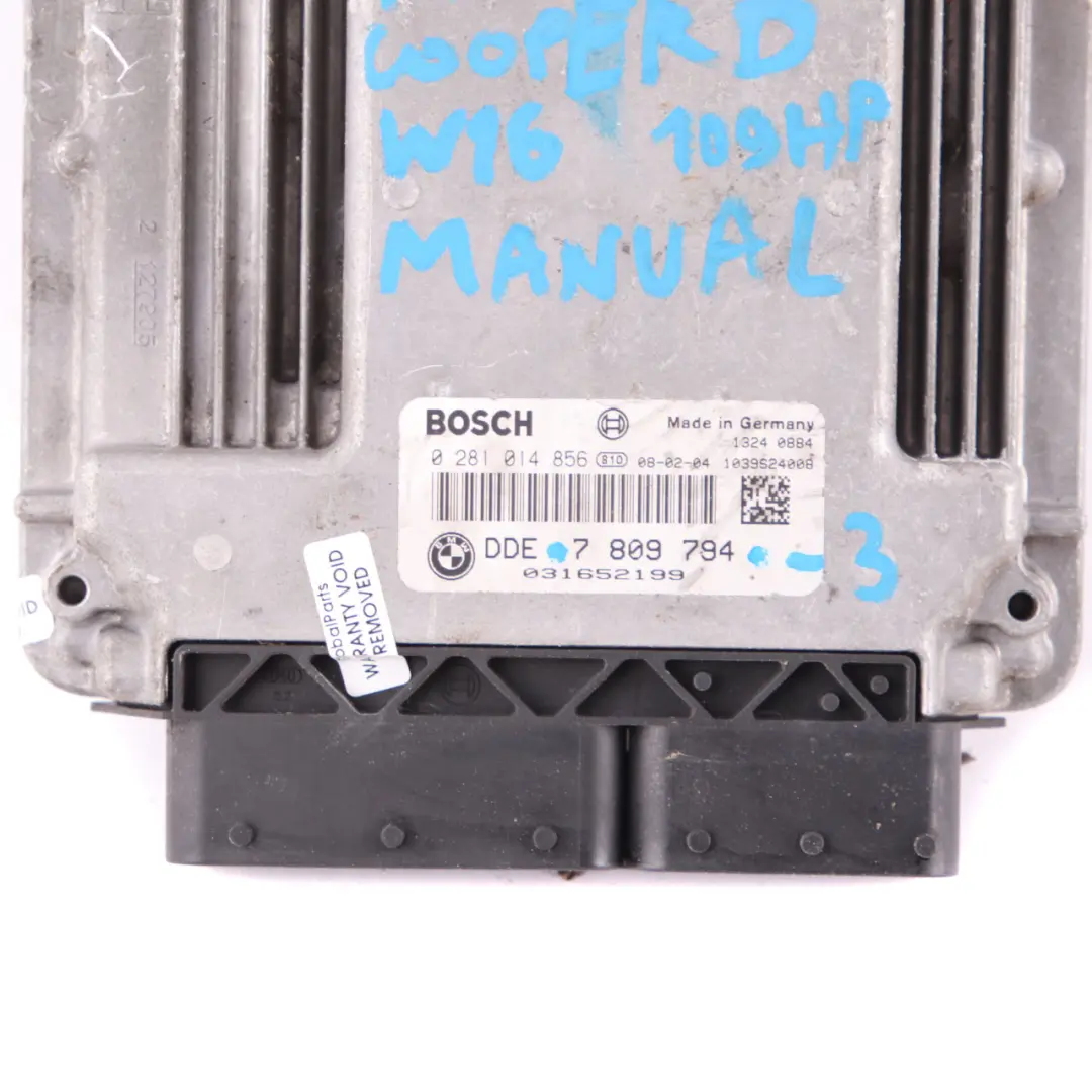 109HP ECU Control Unit DDE Manual to Mini Cooper D R55 R56 Diesel W16 with Part number 7809794 Mini Cooper D R55 R56 Diesel W16 109HP ECU Control Unit DDE Manual - SKU 7809794-3 - Part number 7809794
