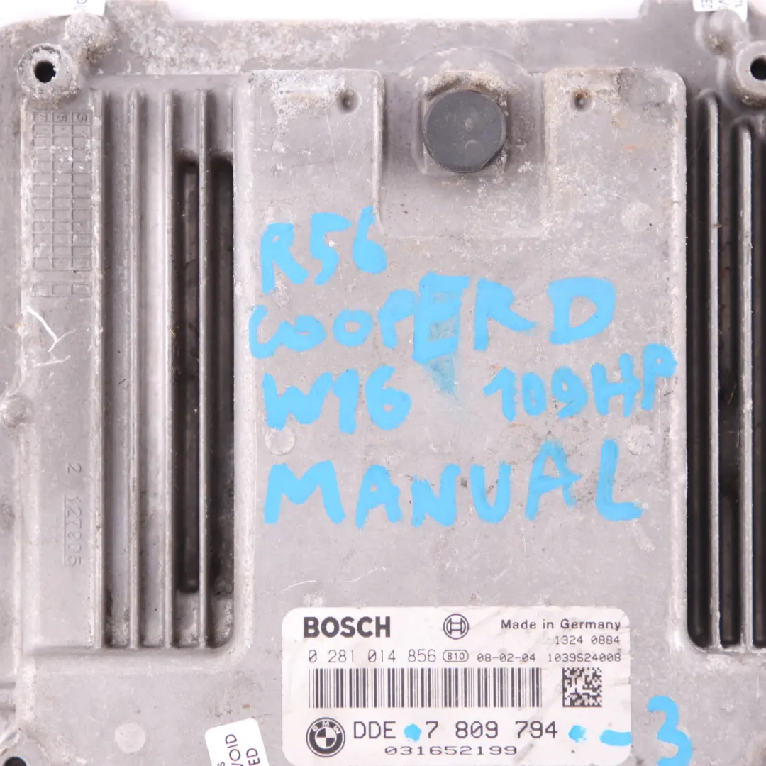 Mini Cooper D R55 R56 Diesel W16 109HP ECU Control Unit DDE Manual - SKU 7809794-3 - Part number 7809794