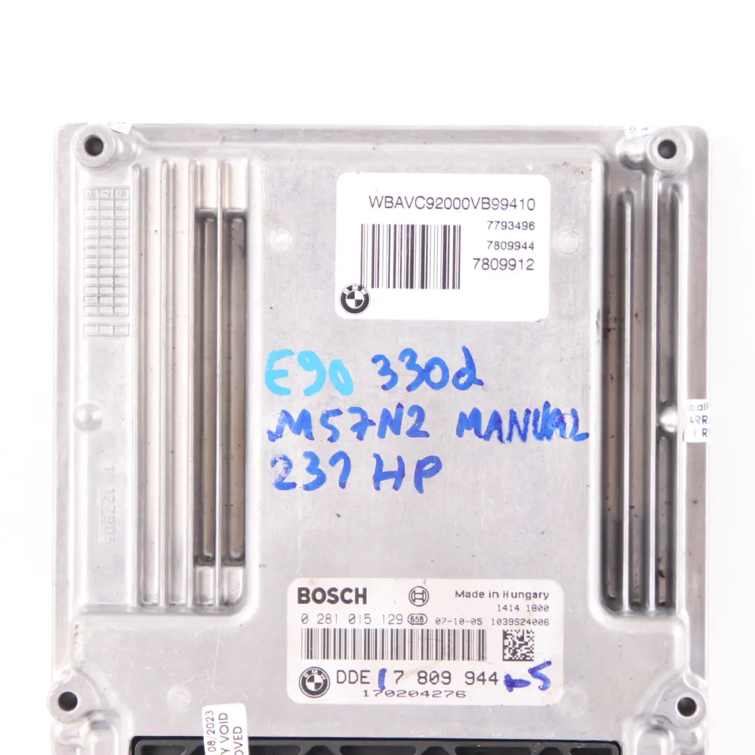 BMW E90 E91 E92 330d M57N2 231HP Engine Control Unit ECU DDE Manual - SKU 7809944-5 - Part number 7809944