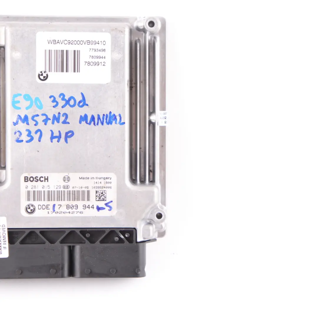 BMW E90 E91 E92 330d M57N2 231HP Engine Control Unit ECU DDE Manual - SKU 7809944-5 - Part number 7809944