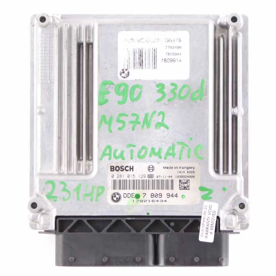 M57N2 231HP Engine Control Unit ECU DDE Automatic to BMW E90 E91 E92 330d with Part number 7809944 BMW E90 E91 E92 330d M57N2 231HP Engine Control Unit ECU DDE Automatic - SKU 7809944 - Part number 7809944