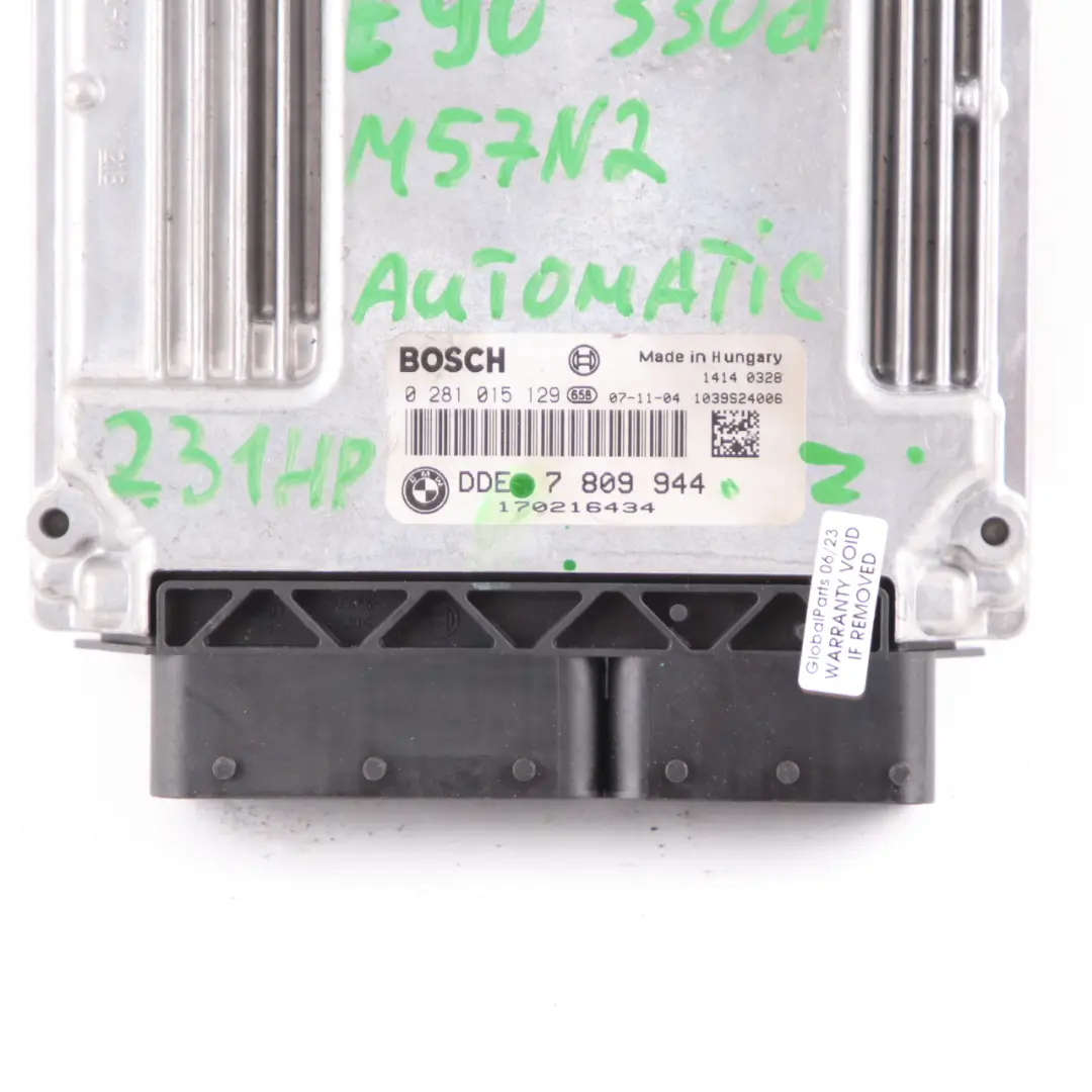 M57N2 231HP Engine Control Unit ECU DDE Automatic to BMW E90 E91 E92 330d with Part number 7809944 BMW E90 E91 E92 330d M57N2 231HP Engine Control Unit ECU DDE Automatic - SKU 7809944 - Part number 7809944
