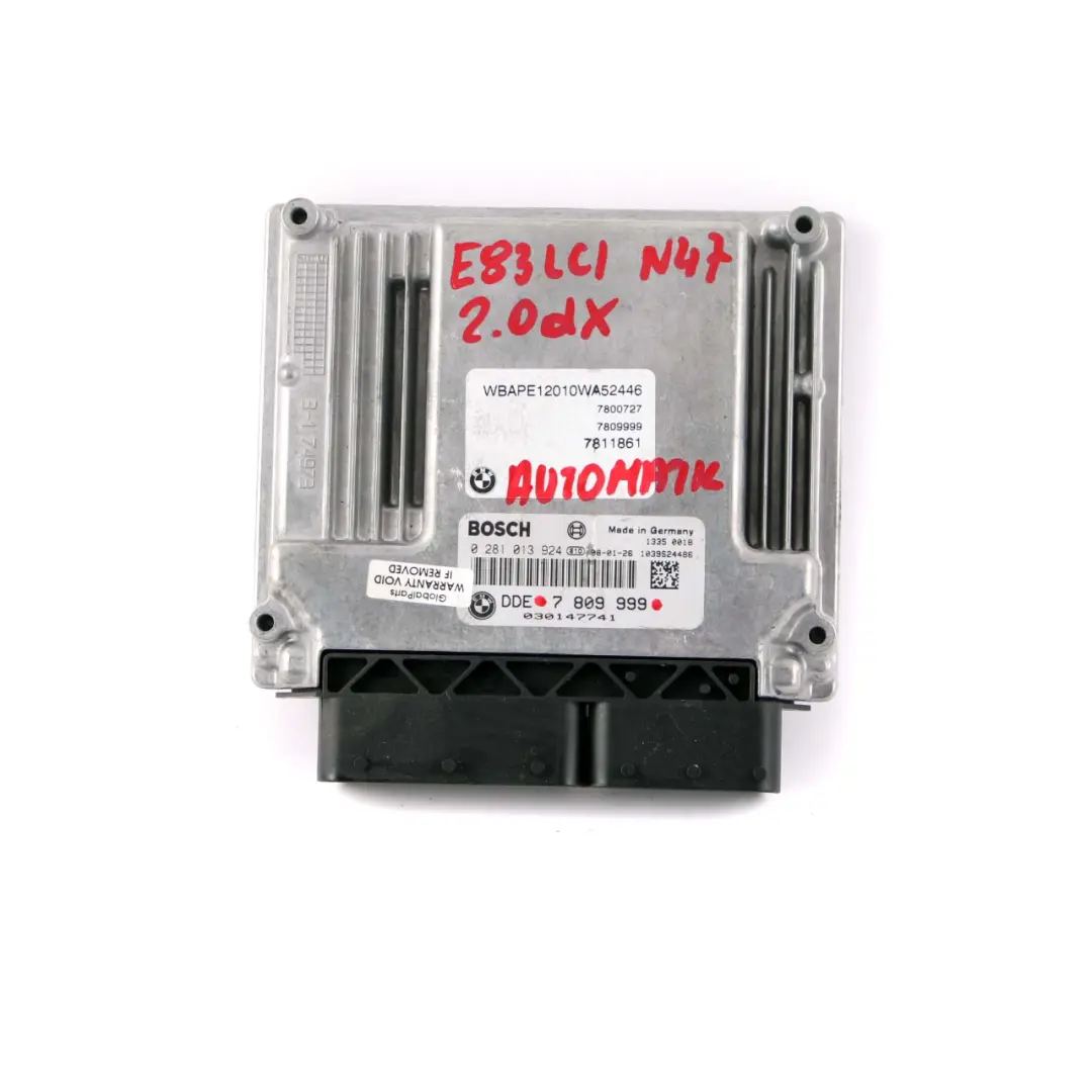 N47 177HP Engine DDE ECU Control Unit Manual to BMW X3 Series E83 LCI 2.0d with Part number 7809999 BMW X3 Series E83 LCI 2.0d N47 177HP Engine DDE ECU Control Unit Manual - SKU 7809999 - Part number 7809999