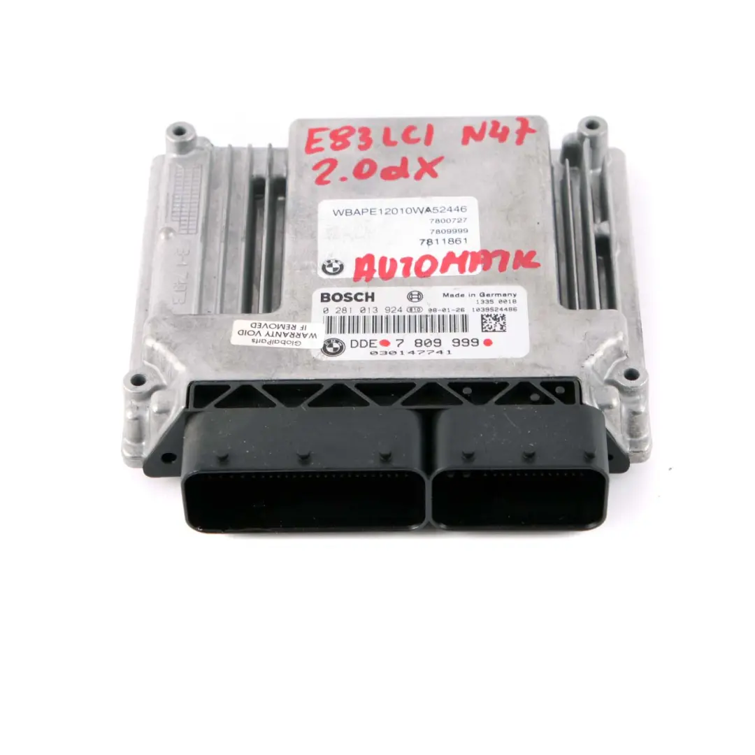N47 177HP Engine DDE ECU Control Unit Manual to BMW X3 Series E83 LCI 2.0d with Part number 7809999 BMW X3 Series E83 LCI 2.0d N47 177HP Engine DDE ECU Control Unit Manual - SKU 7809999 - Part number 7809999