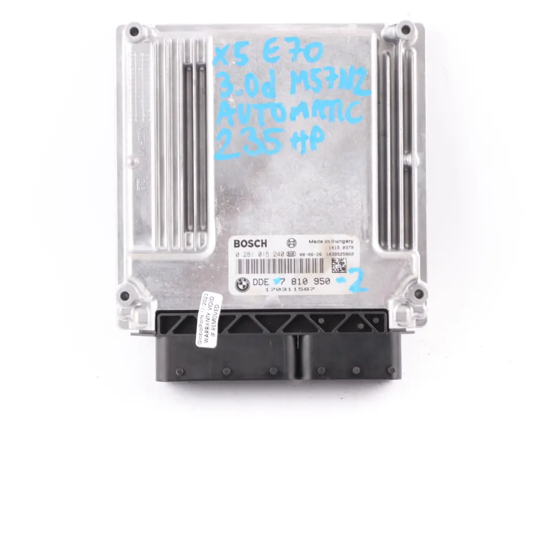 M57N2 235HP Engine ECU KIT DDE CAS3 Key Automatic BMW E70 3.0d - SKU 7810950-2 - Part number 7810950