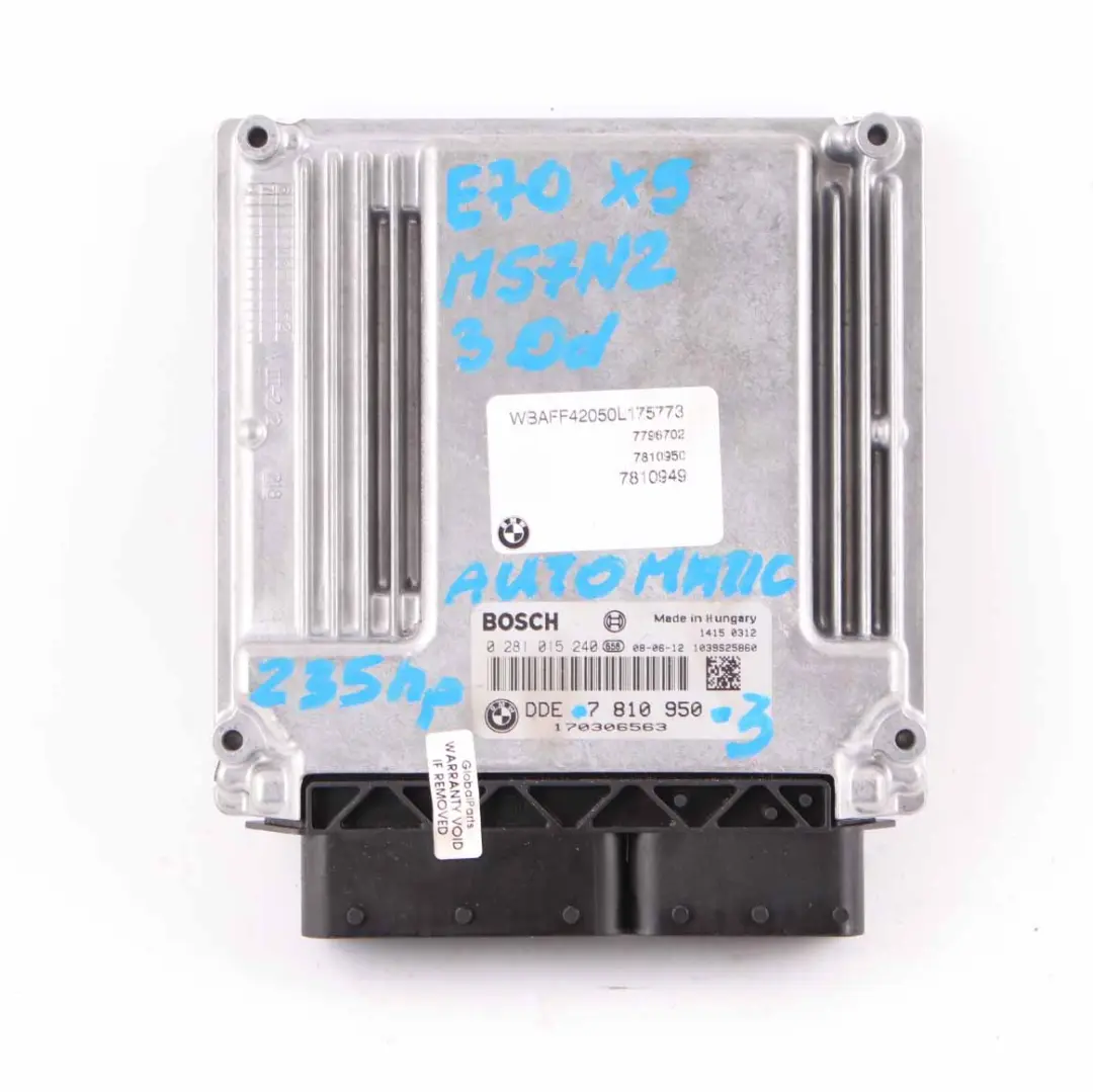BMW E70 3.0d M57N2 235HP Engine Control Unit Module ECU DDE Automatic - SKU 7810950-3 - Part number 7810950