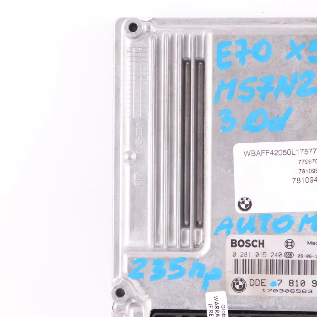 M57N2 235HP Engine Control Unit Module ECU DDE Automatic to BMW E70 3.0d with Part number 7810950 BMW E70 3.0d M57N2 235HP Engine Control Unit Module ECU DDE Automatic - SKU 7810950-3 - Part number 7810950