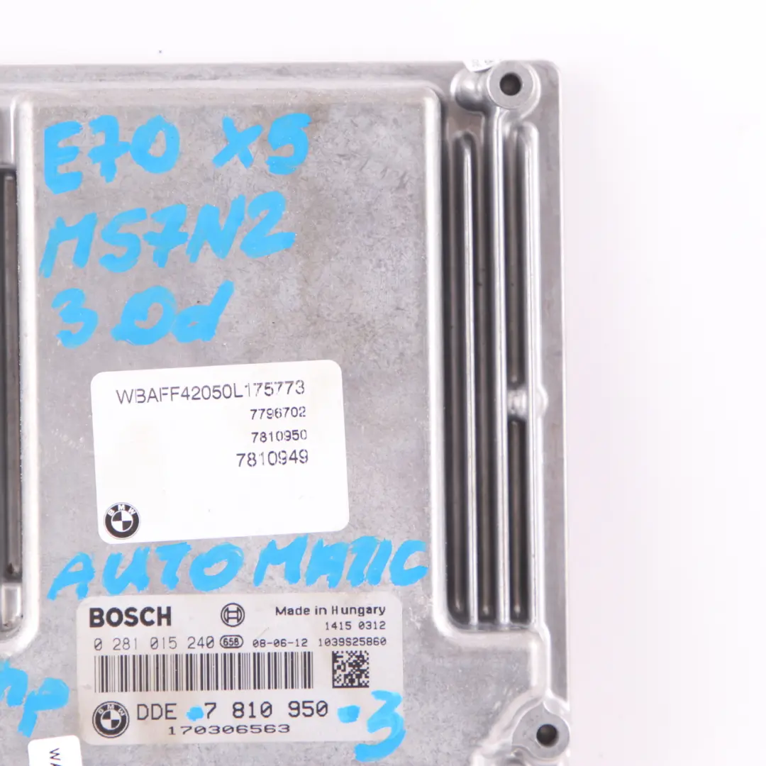 M57N2 235HP Engine Control Unit Module ECU DDE Automatic to BMW E70 3.0d with Part number 7810950 BMW E70 3.0d M57N2 235HP Engine Control Unit Module ECU DDE Automatic - SKU 7810950-3 - Part number 7810950