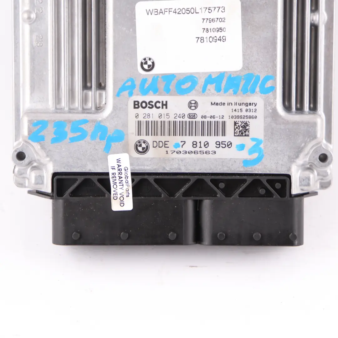 M57N2 235HP Engine Control Unit Module ECU DDE Automatic to BMW E70 3.0d with Part number 7810950 BMW E70 3.0d M57N2 235HP Engine Control Unit Module ECU DDE Automatic - SKU 7810950-3 - Part number 7810950